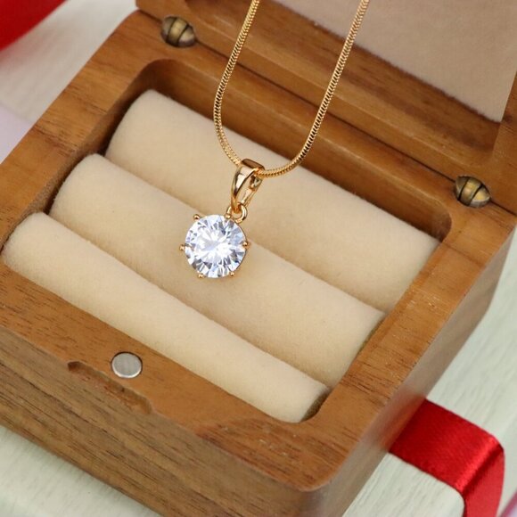 "Sparkling White Round Pendant in Gold Finish for Daily Elegant Wear, XPPT1678 - Picture 6 of 13